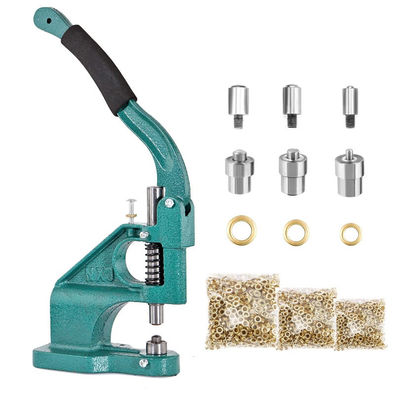 BEAMNOVA Grommet Tool Kit Hand Press Eyelet Setter Machine 1/4, 3/8, 1/2 Inch (6, 10, 12 mm) Setting Dies, 1500 Golden Grommets - Image 1